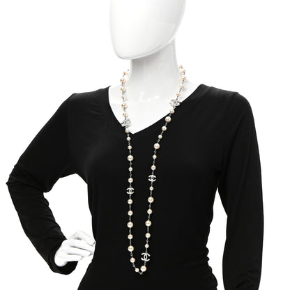 Chanel Graduated Pearl Crystal CC Long Necklace Silver 2 of 7