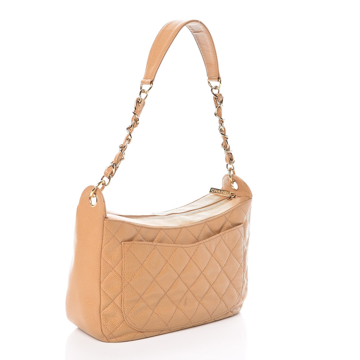 Caviar Quilted Hobo Beige