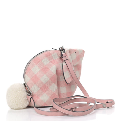 Loewe Calfskin Shearling Gingham Mini Bunny Crossbody Bag Pink 2 of 4