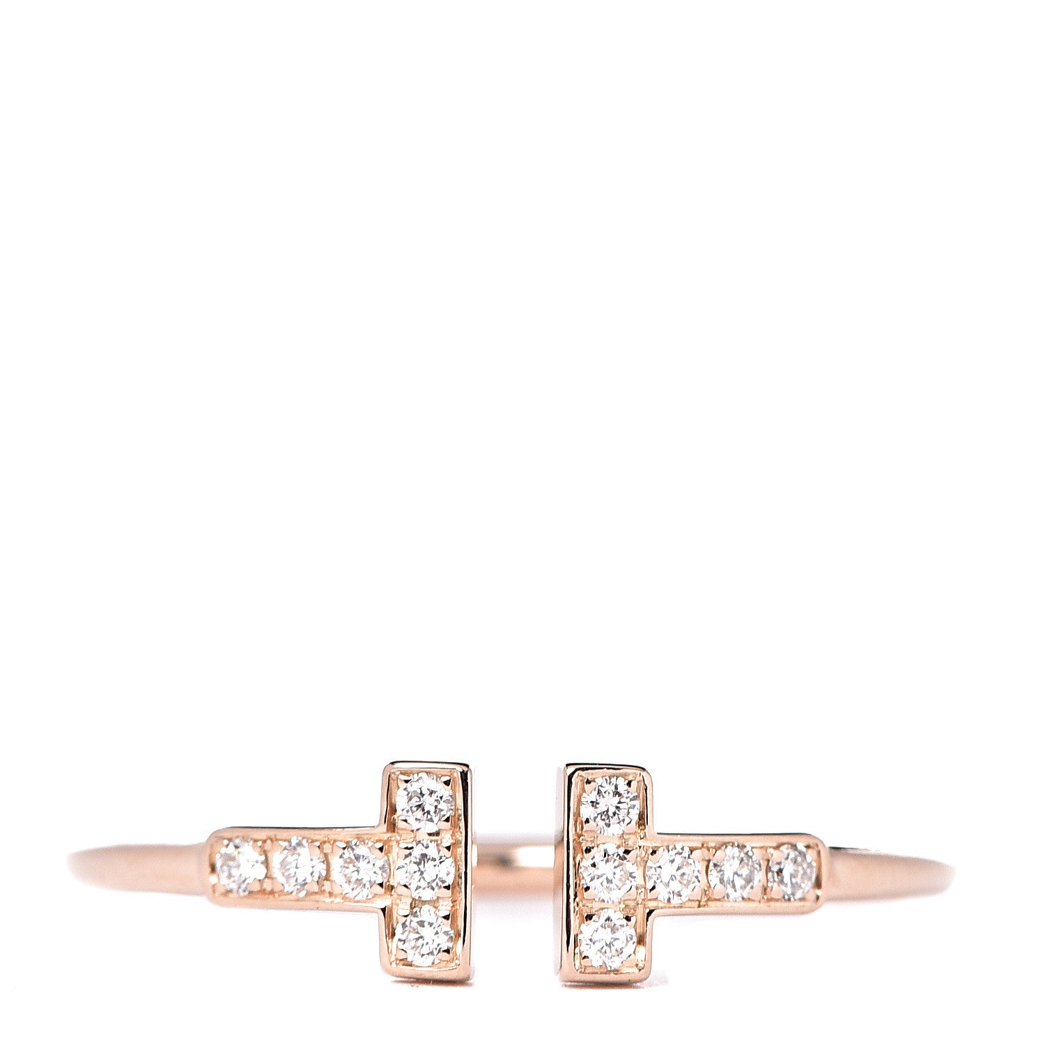 Tiffany 18K Rose Gold Diamond T Wire Ring 63 10.5 1 of 10