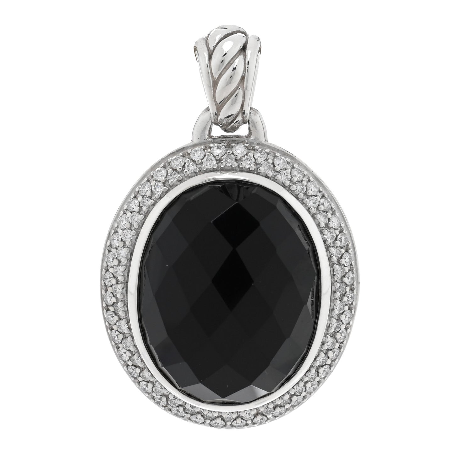 Sterling Silver Diamond Black Onyx 22mm Oval Albion Pendant