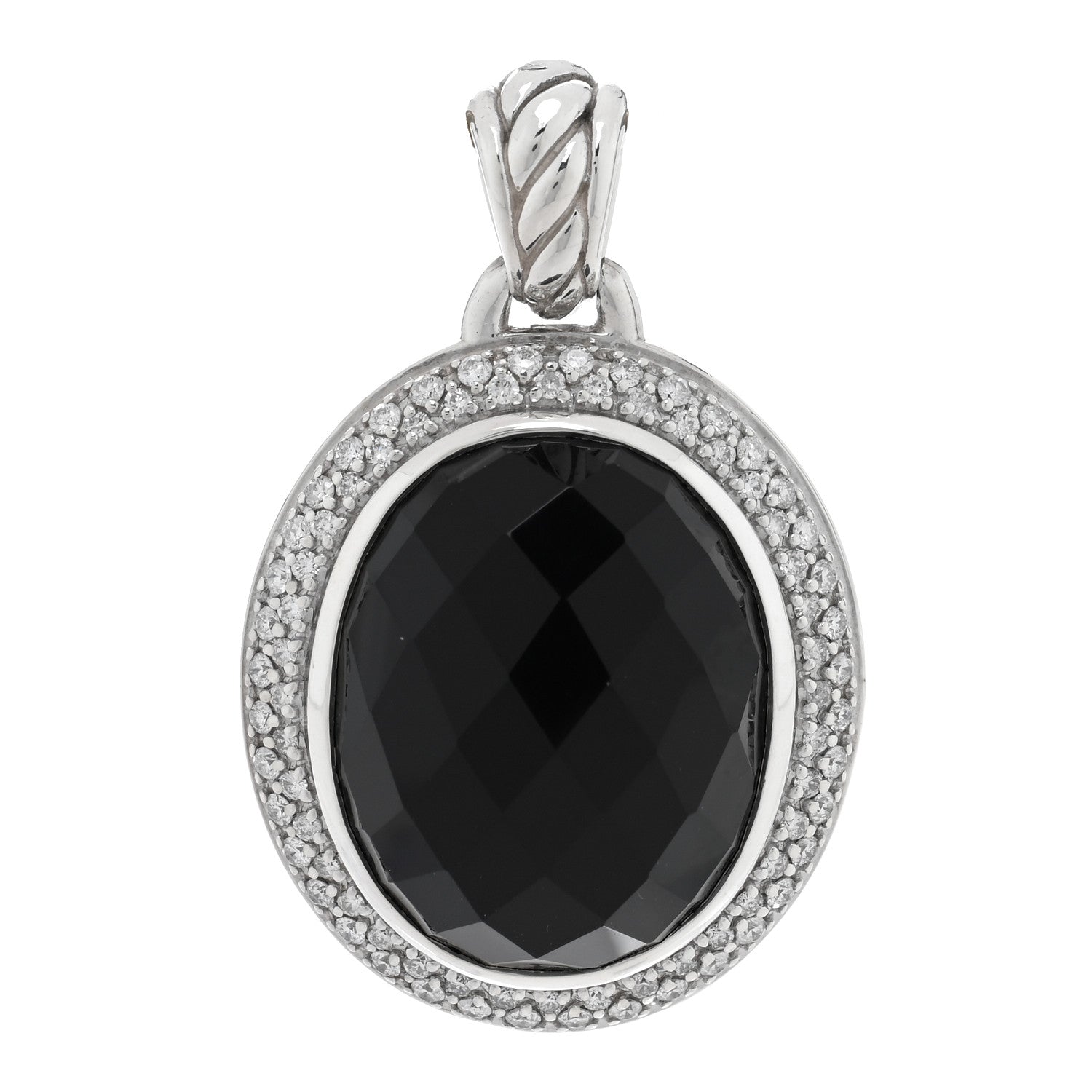 David Yurman Sterling Silver Diamond Black Onyx 22mm Oval Albion Pendant 1 of 3
