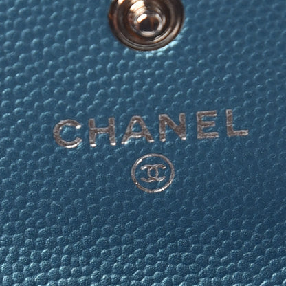 Chanel Metallic Caviar Quilted Boy Card Holder Wallet Turquoise 8 of 11