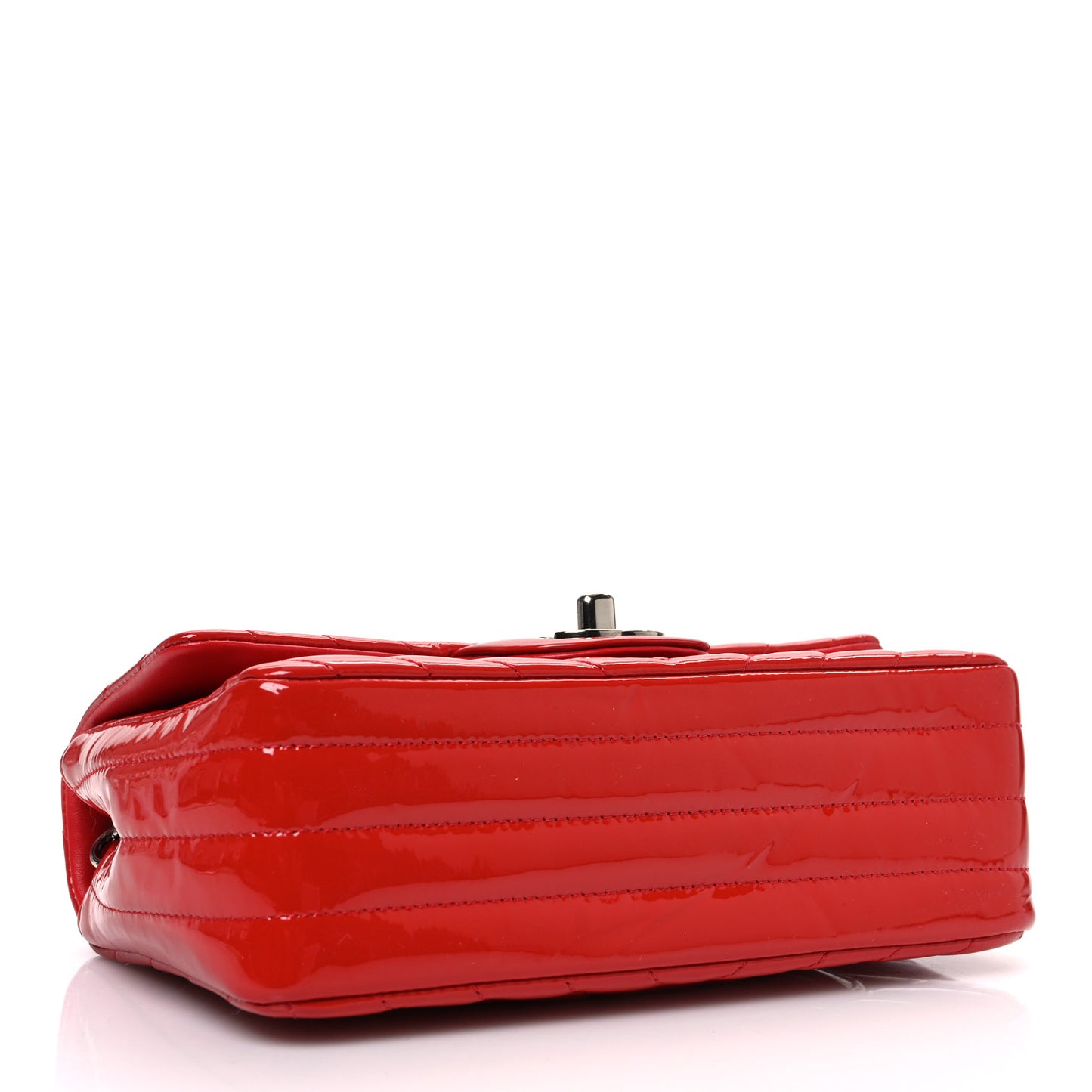 Patent Calfskin Chevron Quilted Mini Rectangular Flap Red