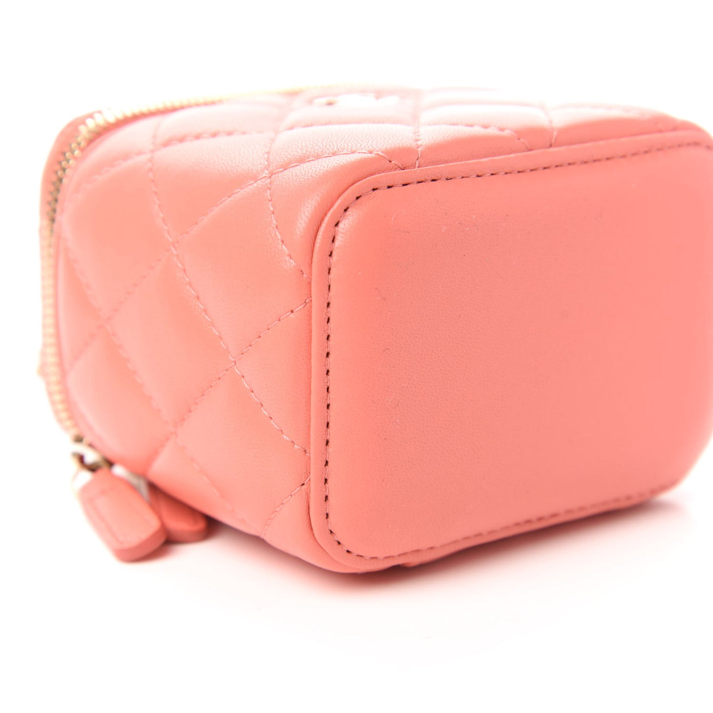 Lambskin Quilted Mini Vanity Case With Chain Coral