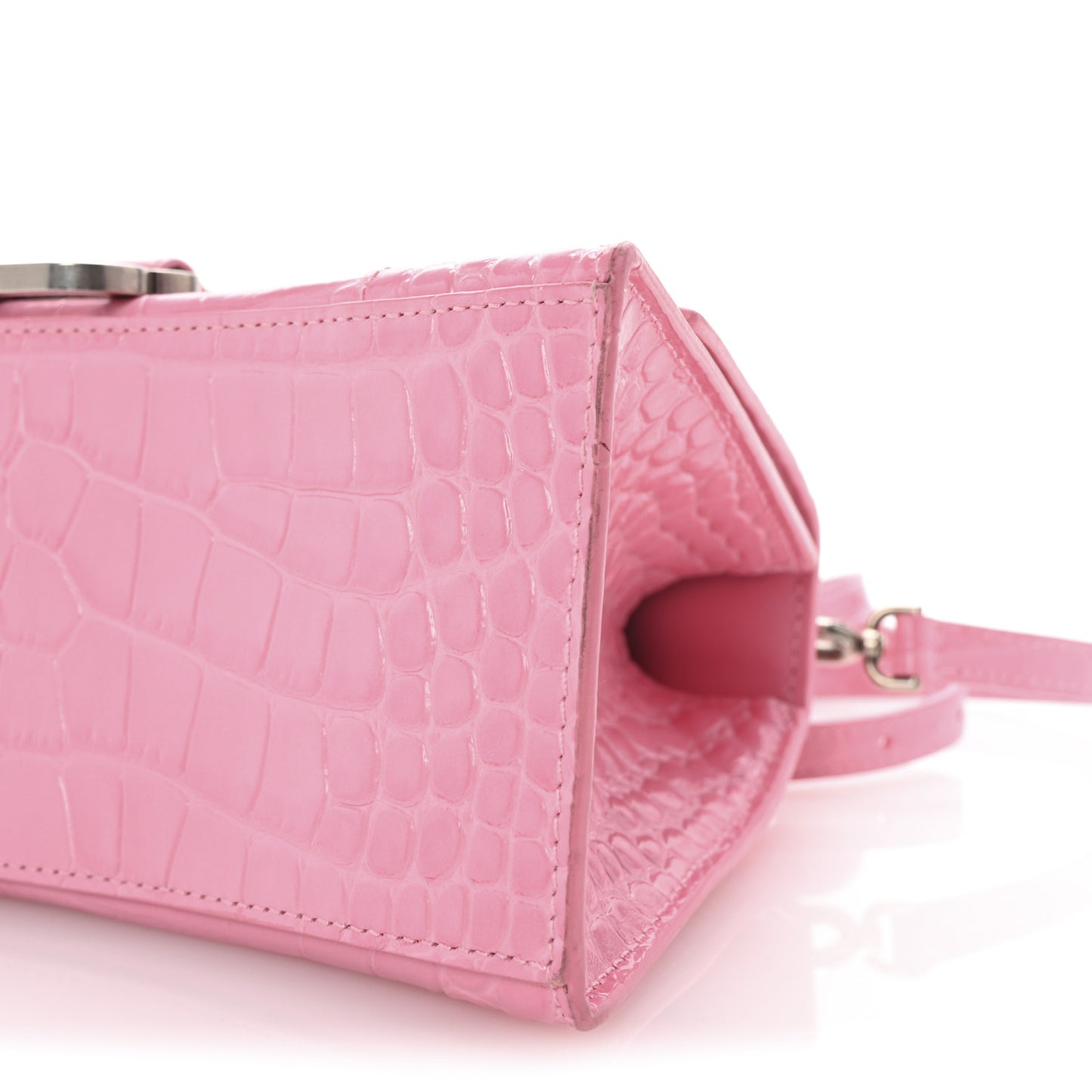 Shiny Calfskin Crocodile Embossed Small Hourglass Top Handle Bag Candy Pink