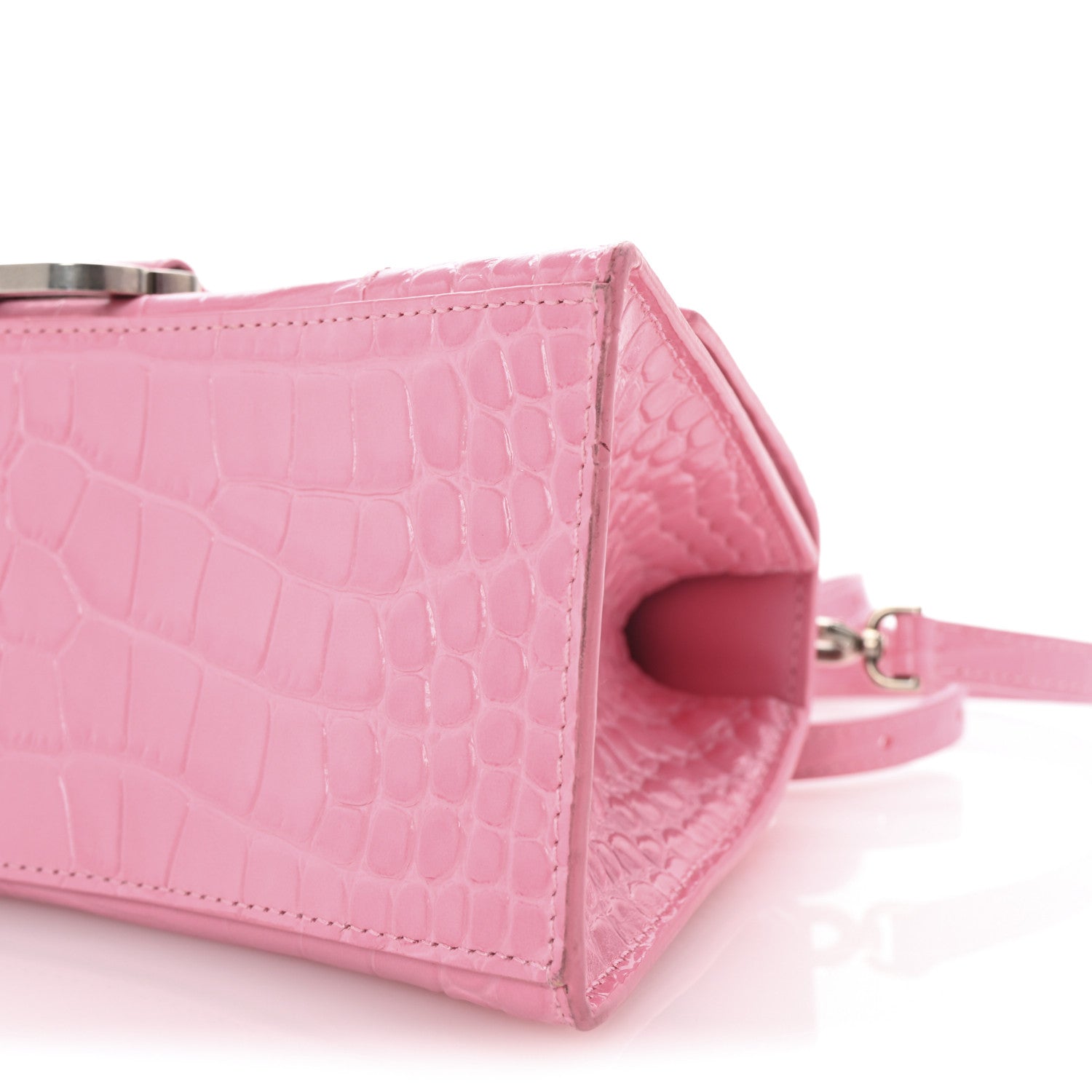 Balenciaga Shiny Calfskin Crocodile Embossed Small Hourglass Top Handle Bag Candy Pink 11 of 11