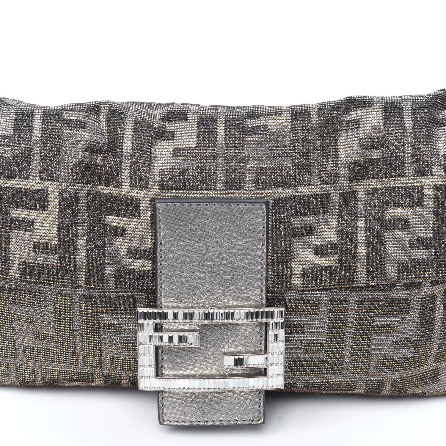 Fendi Metallic Lurex Zucca Vitello Baguette Oro Argento 7 of 11