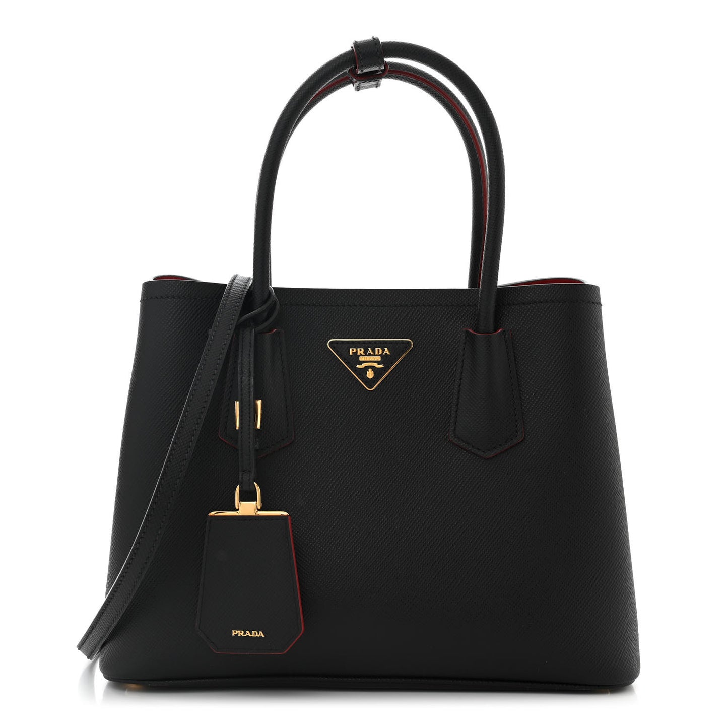 Saffiano Cuir Small Double Bag Black Fuoco