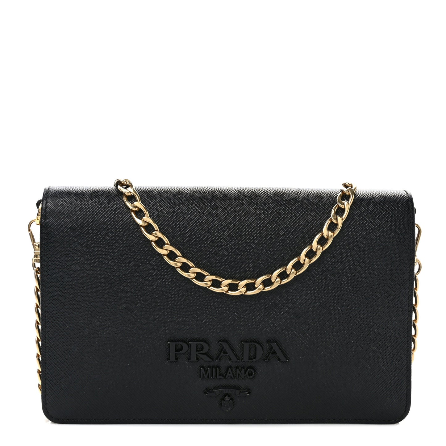 Saffiano Lux Monochrome Chain Wallet Black