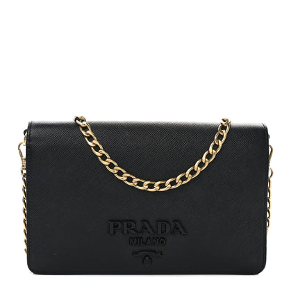 Prada Saffiano Lux Monochrome Chain Wallet Black 1 of 8