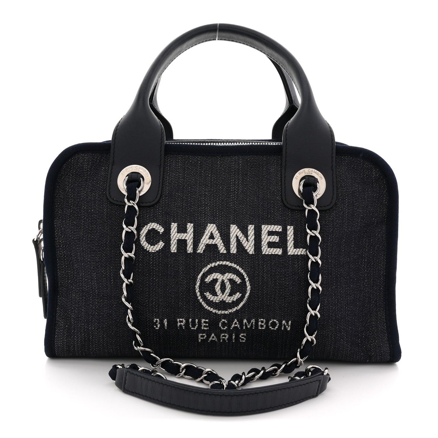 Chanel Denim Deauville Bowling Bag Blue 1 of 12