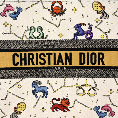 Christian Dior Canvas Embroidered Large Pixel Zodiac Book Tote Latte Multicolor 11 of 12
