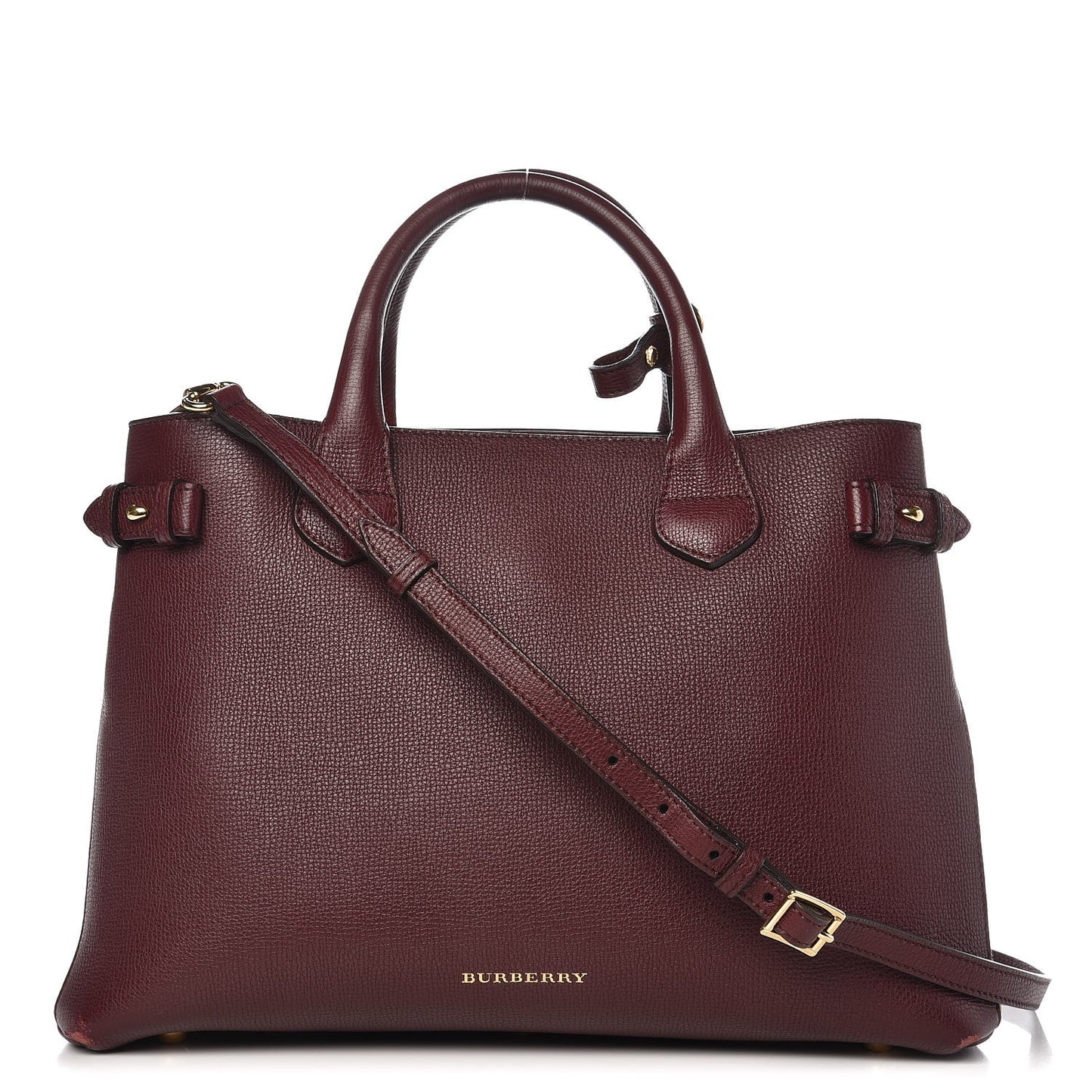 Grainy Calfskin House Check Medium Banner Tote Mahogany Red