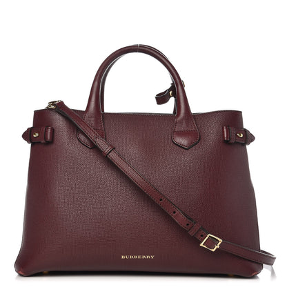 Burberry Grainy Calfskin House Check Medium Banner Tote Mahogany Red 1 of 12