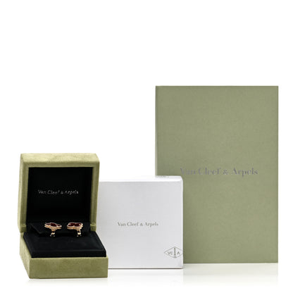 Van Cleef & Arpels 18K Yellow Gold Carnelian Vintage Alhambra Earrings 5 of 5