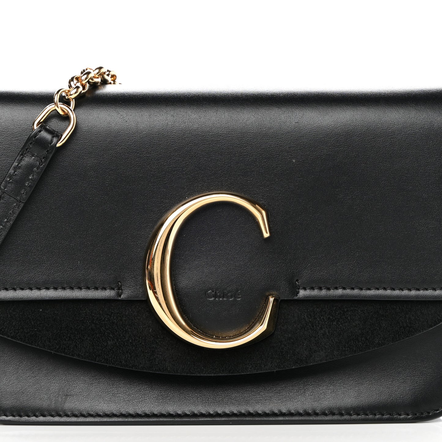 Calfskin Suede C Clutch With Chain Black