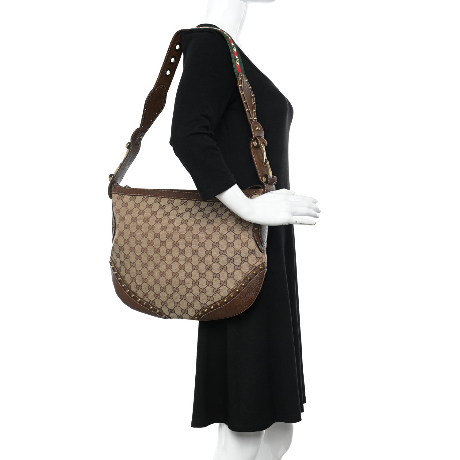 Gucci Monogram Pelham Studded Shoulder Bag Brown 2 of 10