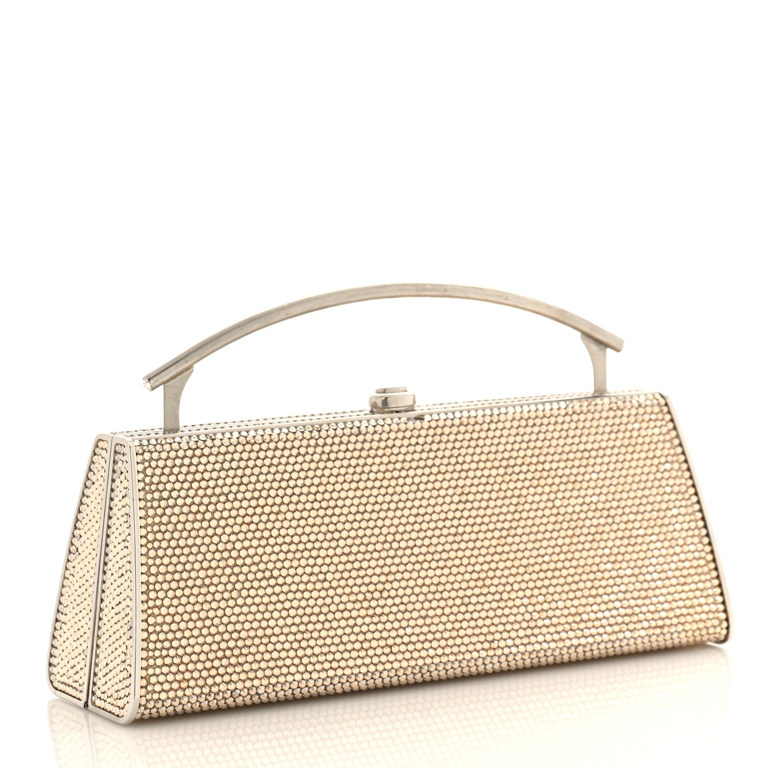 Judith Leiber Swarovski Crystal Top Handle Minaudiere Clutch Gold 3 of 8