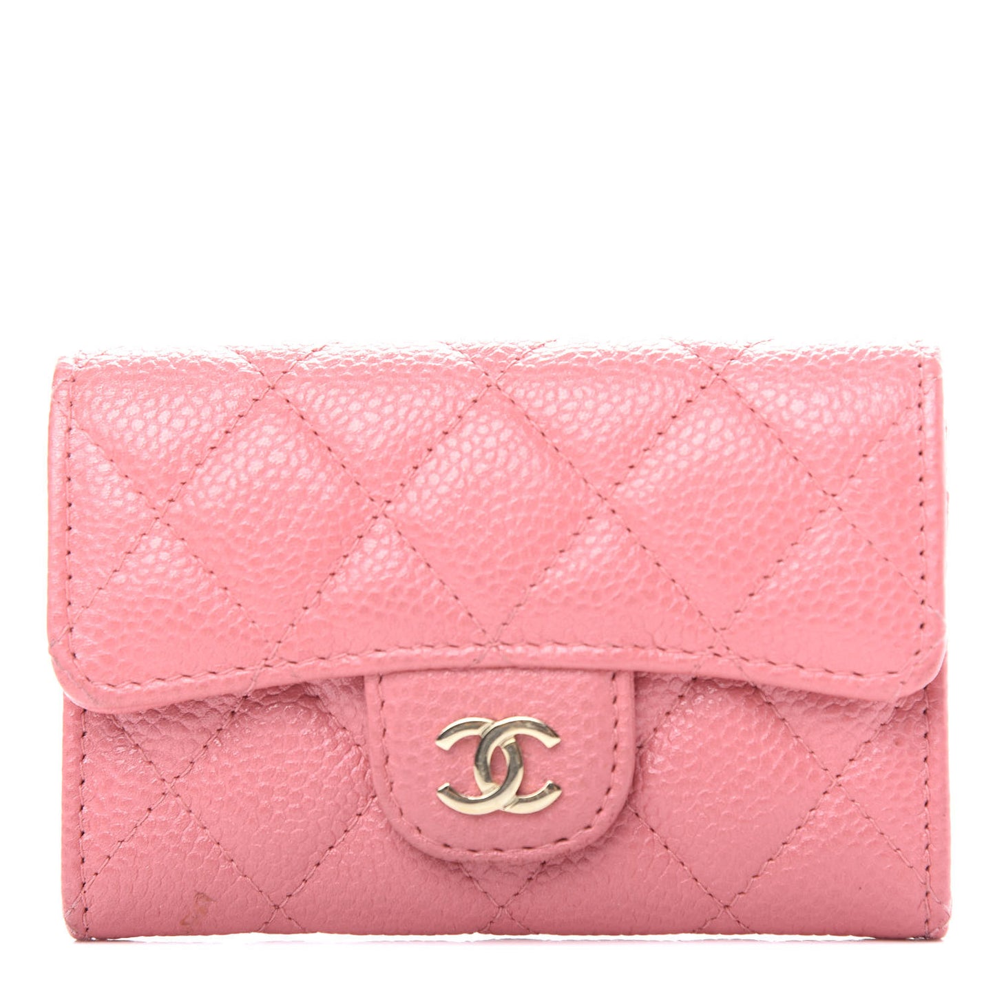 Caviar Quilted Flap Card Holder Pink