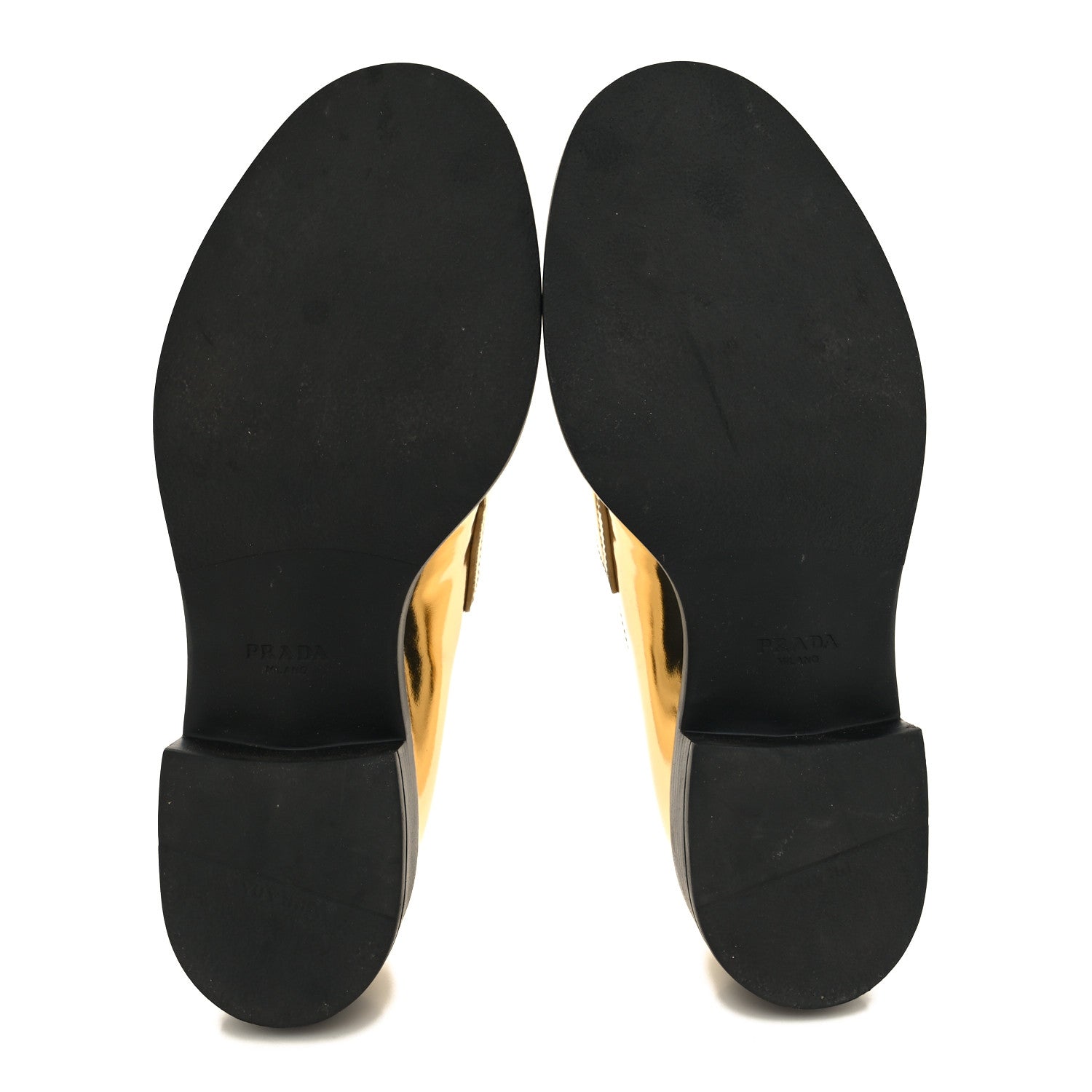 Prada Metallic Brushed Calfskin Metal Triangle Logo 50mm Loafers 38.5 Platino 4 of 8