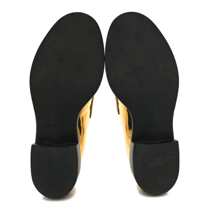 Prada Metallic Brushed Calfskin Metal Triangle Logo 50mm Loafers 38.5 Platino 4 of 8