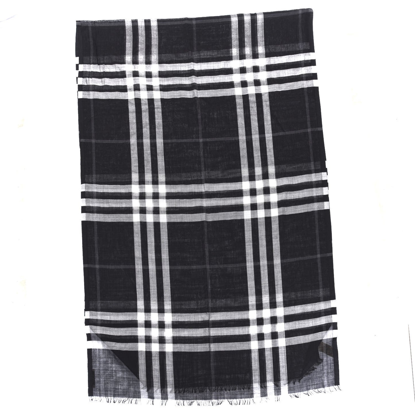 Silk Wool Check Lightweight Scarf Black
