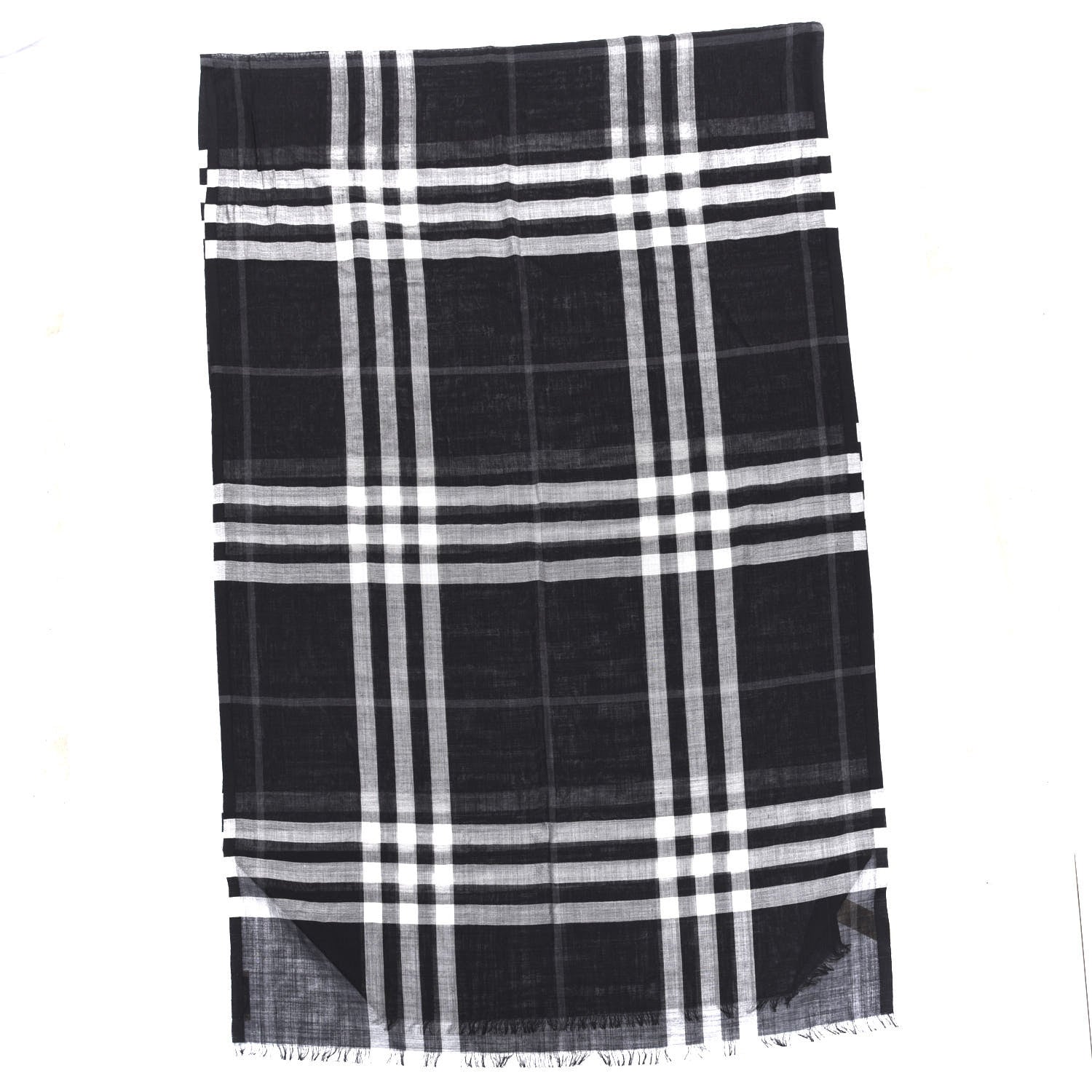 Burberry Silk Wool Check Lightweight Scarf Black 2 of 4