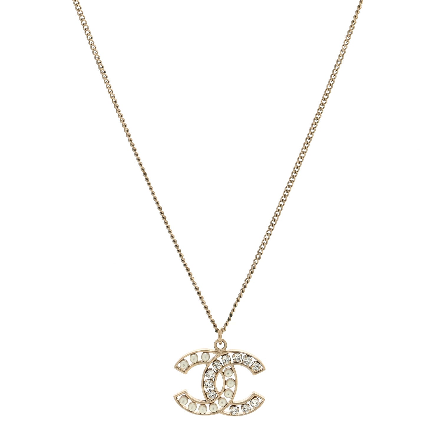 Chanel Crystal Pearl CC Pendant Necklace Gold 1 of 5