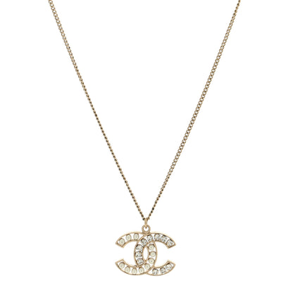 Chanel Crystal Pearl CC Pendant Necklace Gold 1 of 5