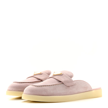 Prada Suede Scamosciato Triangle Logo Mules 37.5 Alabastro 4 of 10