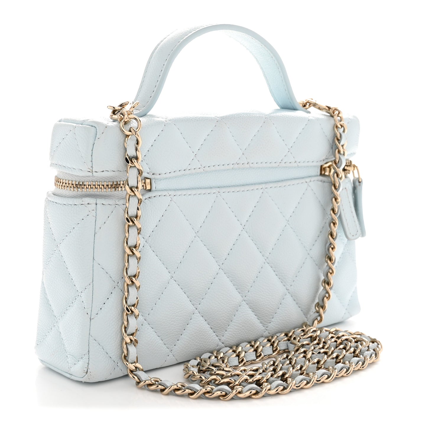 Caviar Quilted Top Handle Slim Vanity With Chain Light Blue