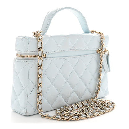 Chanel Caviar Quilted Top Handle Slim Vanity With Chain Light Blue 3 of 11