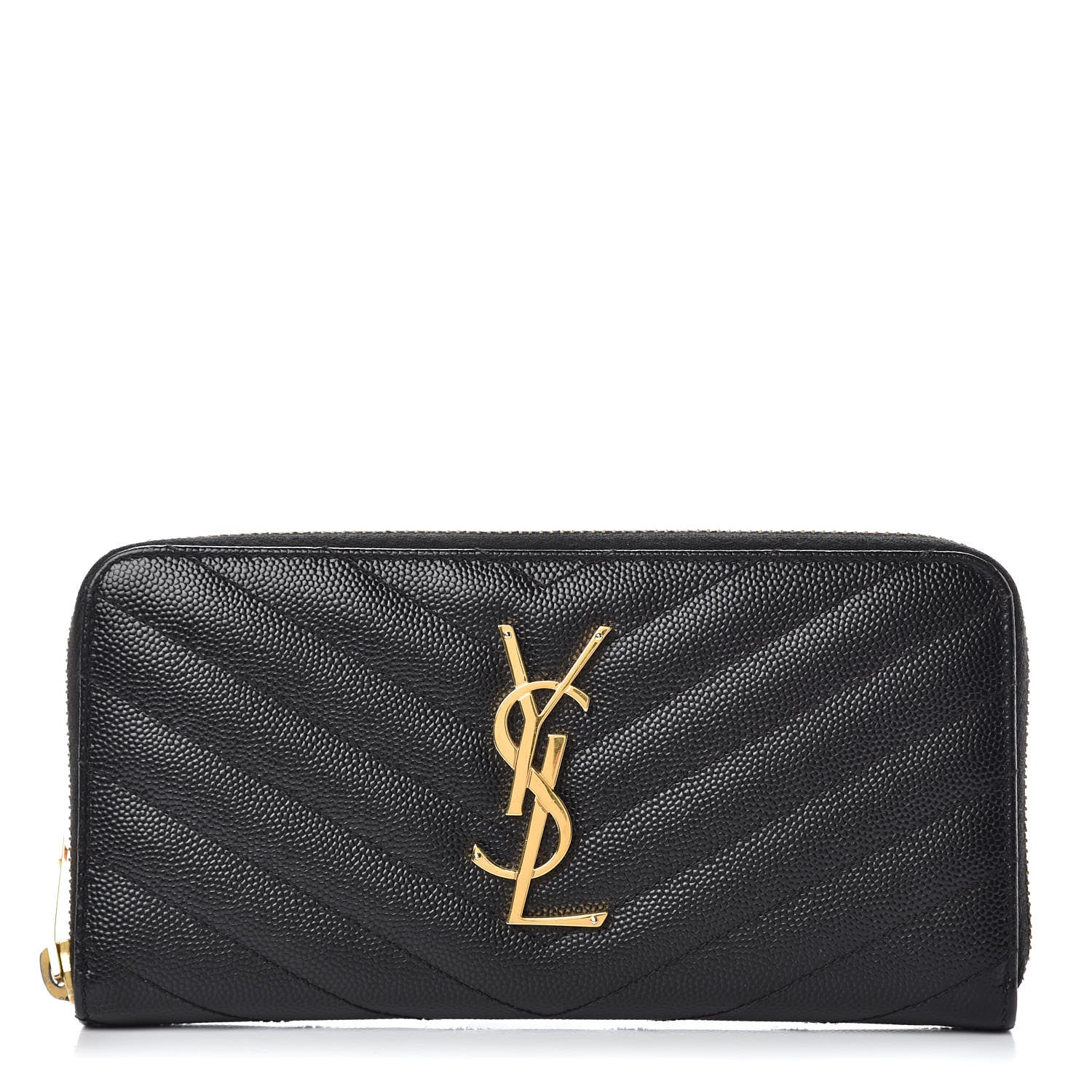 Saint Laurent Grain De Poudre Matelasse Chevron Monogram Zip Around Wallet Black 1 of 8