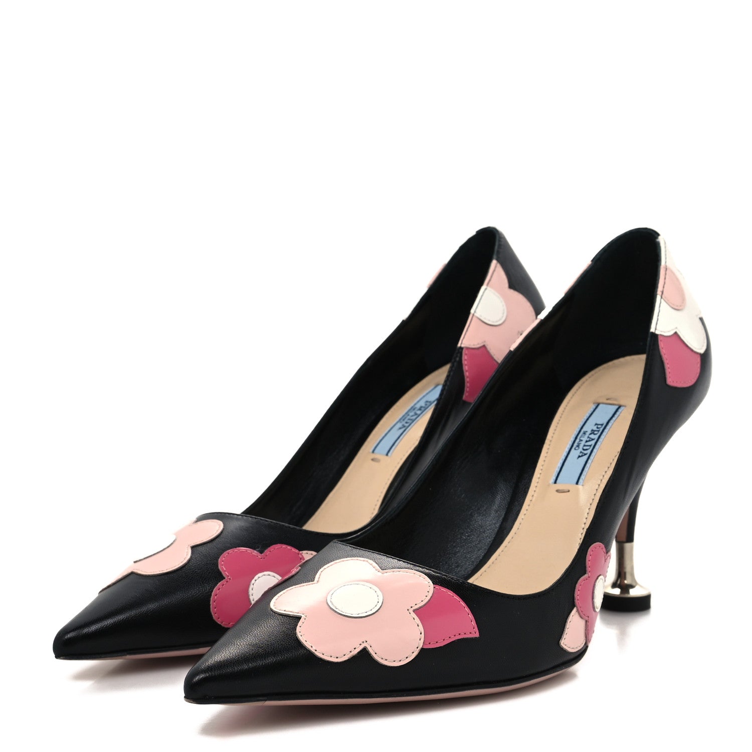 Prada Nappa Embellished Capretto Fiori 85mm Pumps 38.5 Black Orchidea 3 of 7