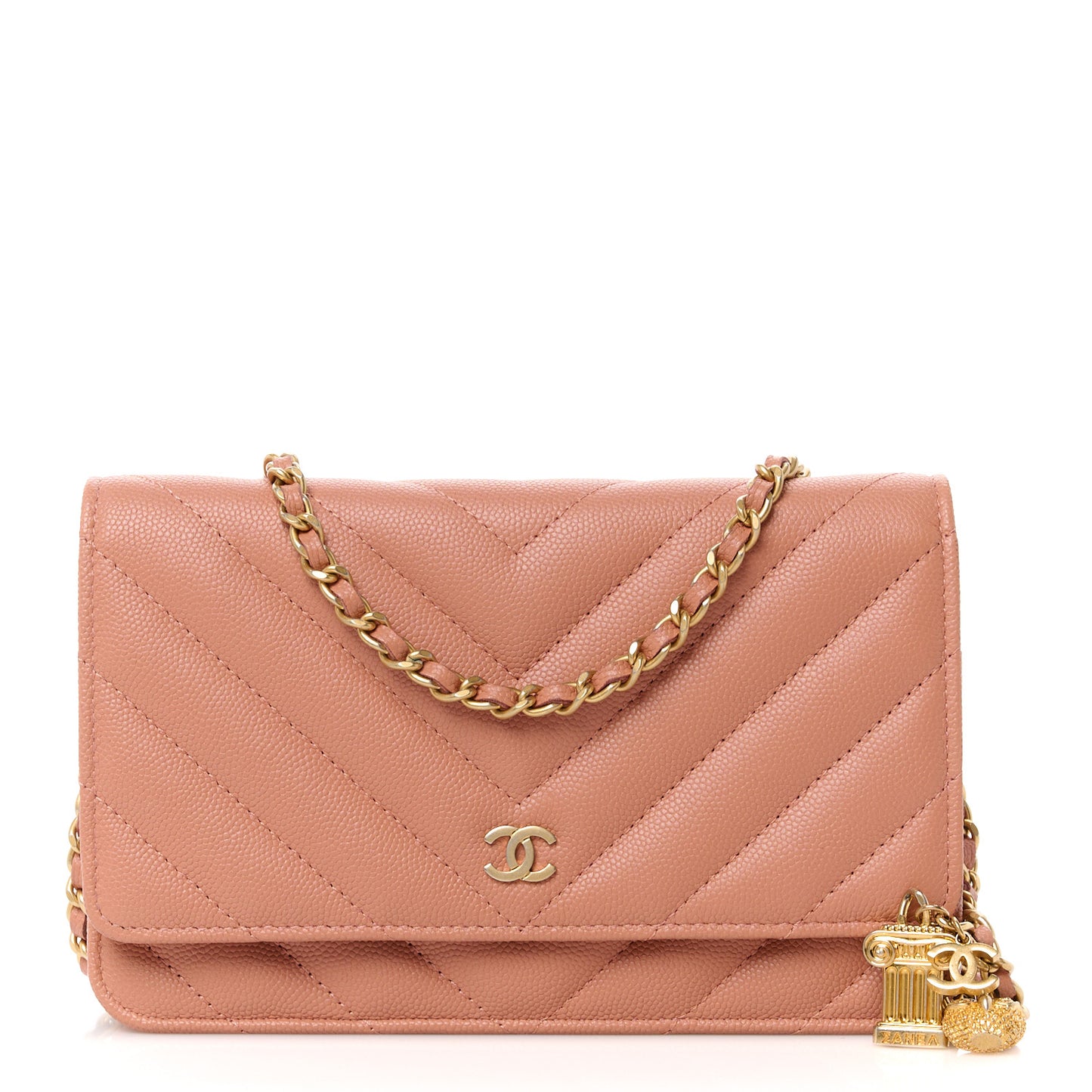 Calfskin Chevron Quilted Wallet On Chain WOC Dark Pink