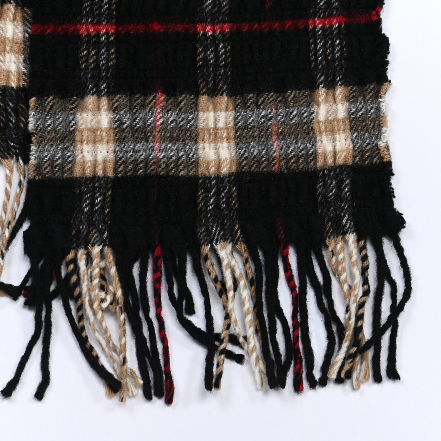 Burberry Merino Wool Cashmere Fringe Scarf Black 6 of 8