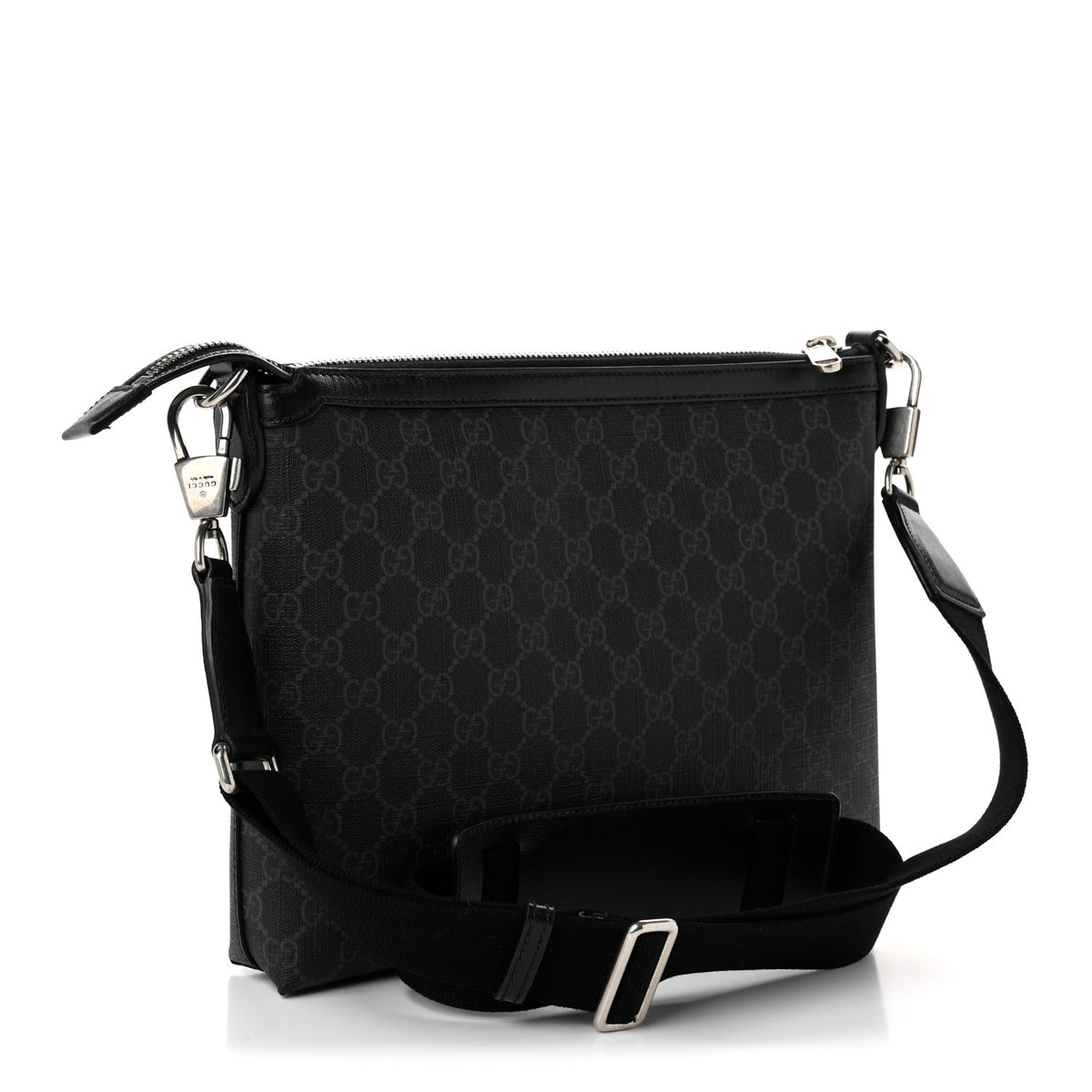 Gucci GG Supreme Monogram Azalea Calfskin Retro Interlocking G Wristlet Messenger Bag Black 3 of 10