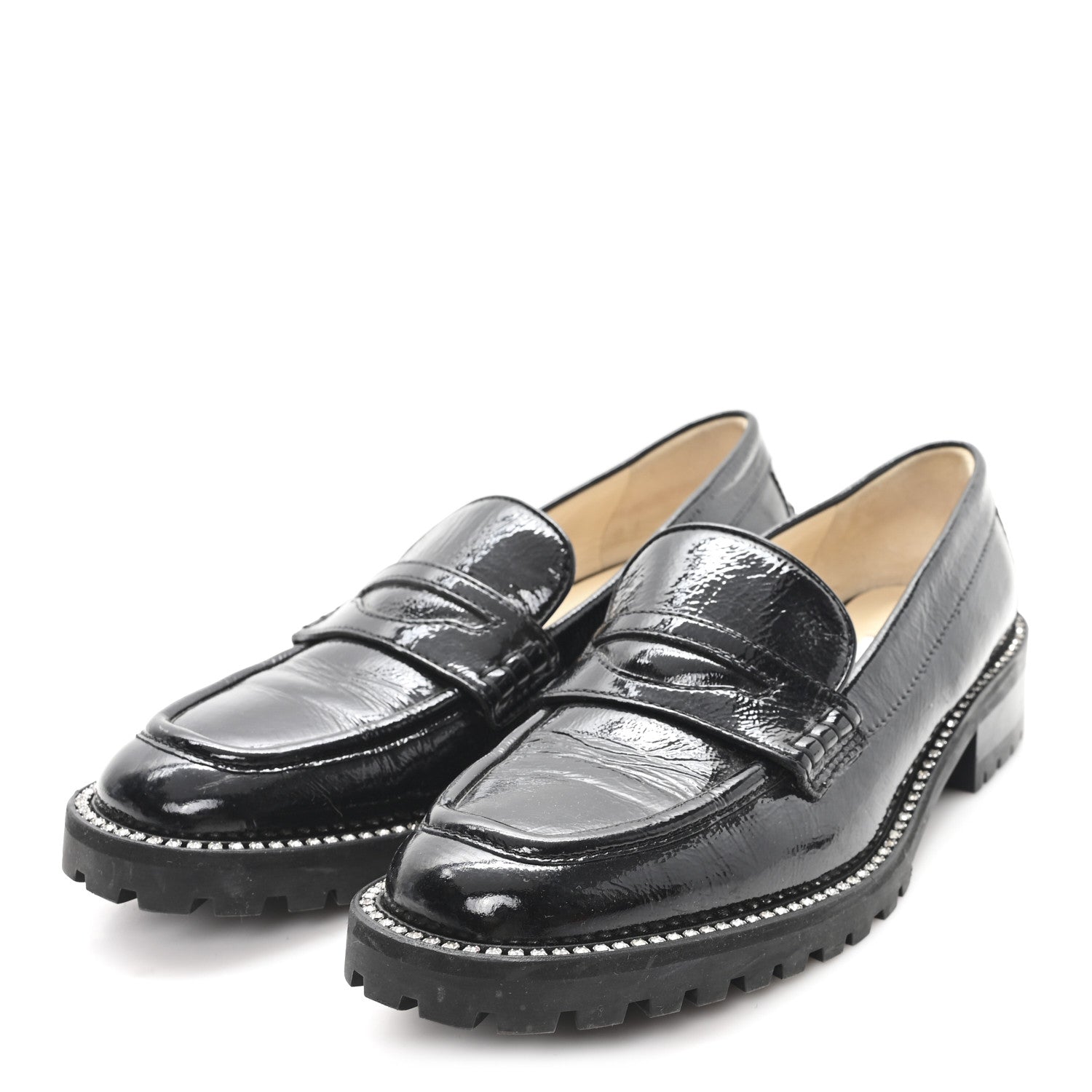 Jimmy Choo Naplack Crystal Welt Deanna 30 Penny Loafers 38.5 Black