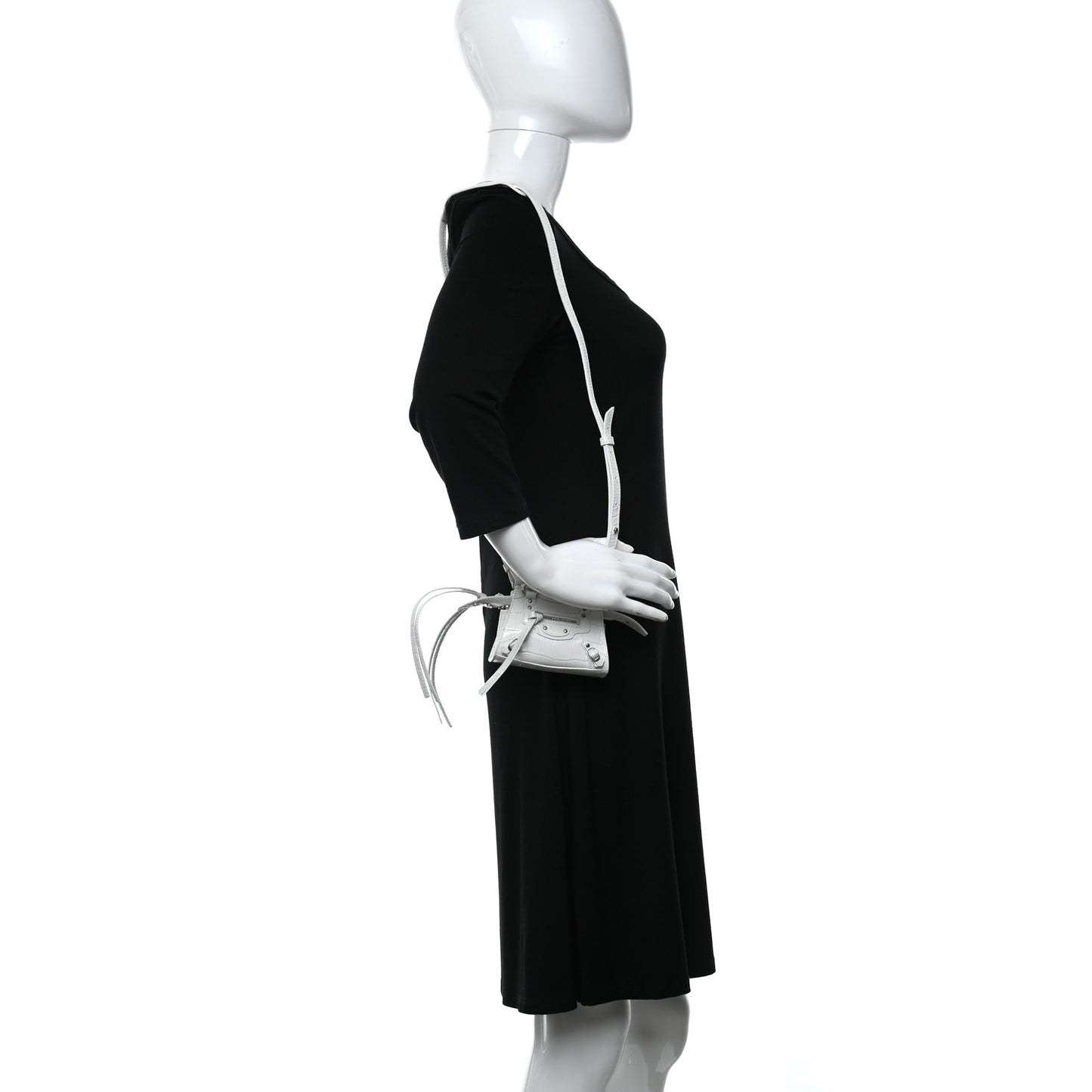 Extra Supple Calfskin Crocodile Embossed Neo Classic Silver Hardware Super Nano City Crossbody White