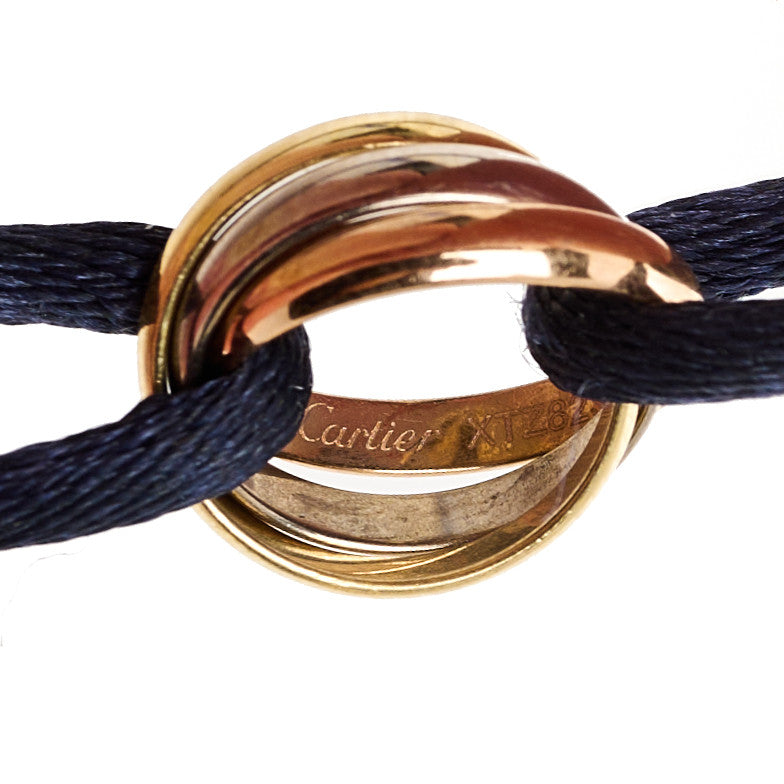 18k Pink Yellow White Gold Trinity Adjustable Cord Bracelet Blue