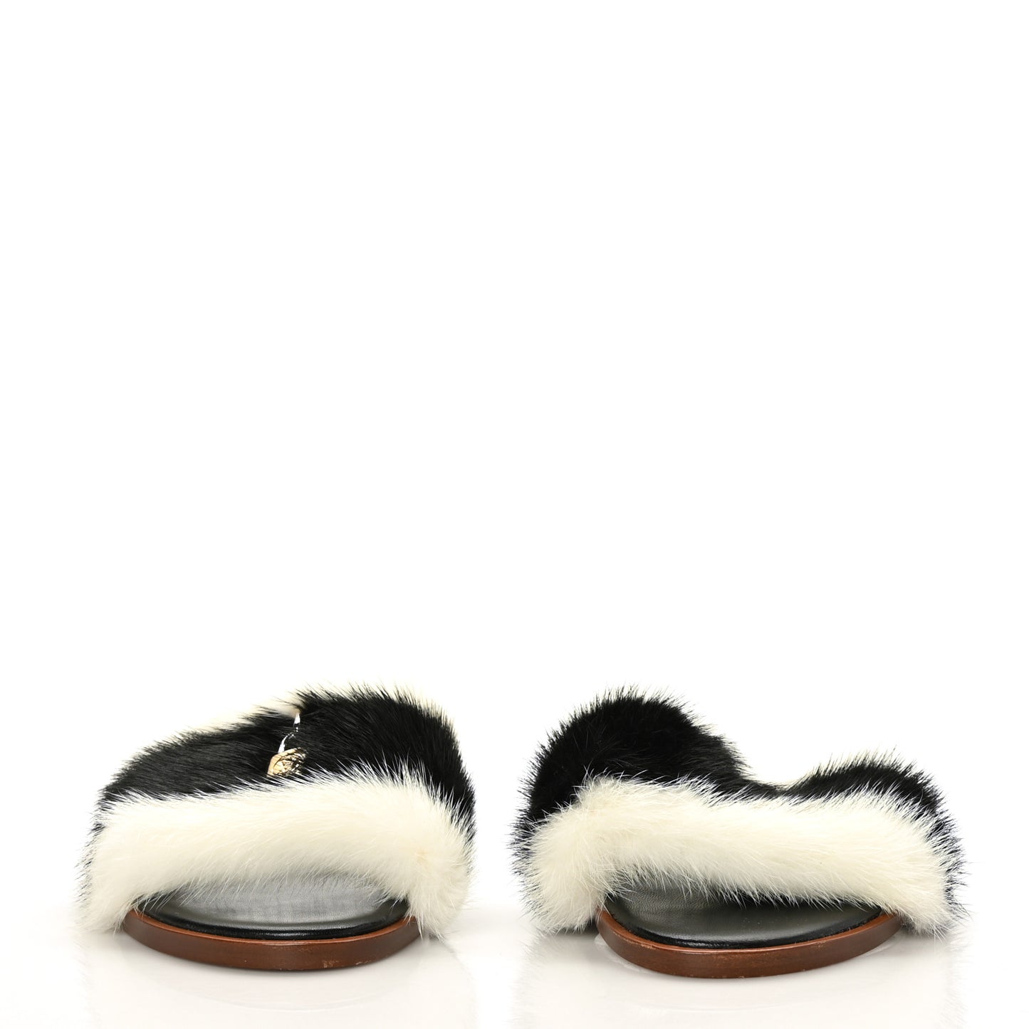 Mink Fur Lock It Flat Mule 38 Black White