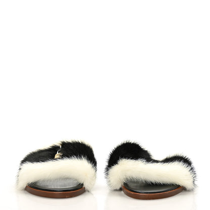 Louis Vuitton Mink Fur Lock It Flat Mule 38 Black White 2 of 7
