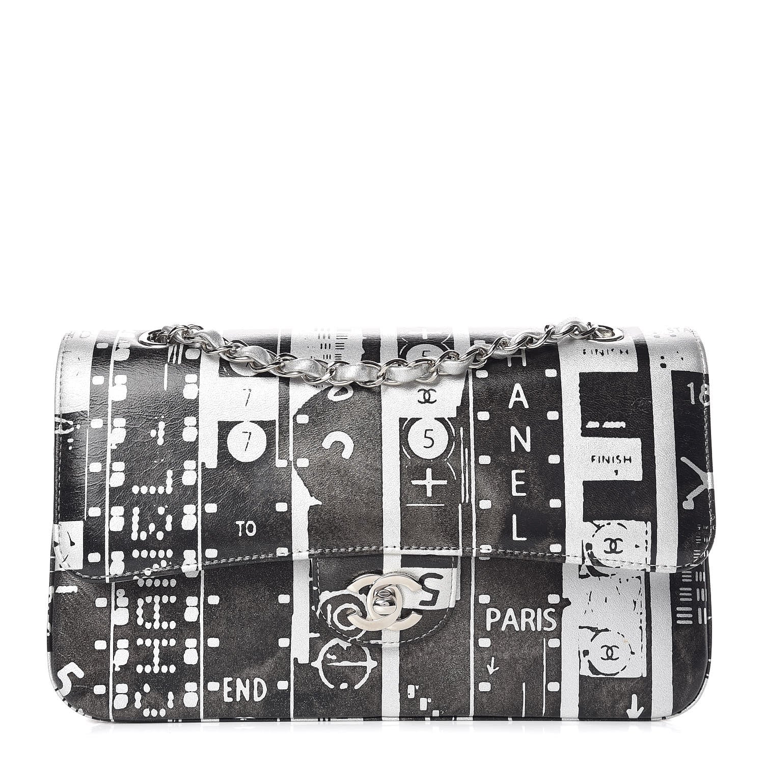 Chanel Lambskin Hand Painted Medium Double Flap Black Silver 1 of 11