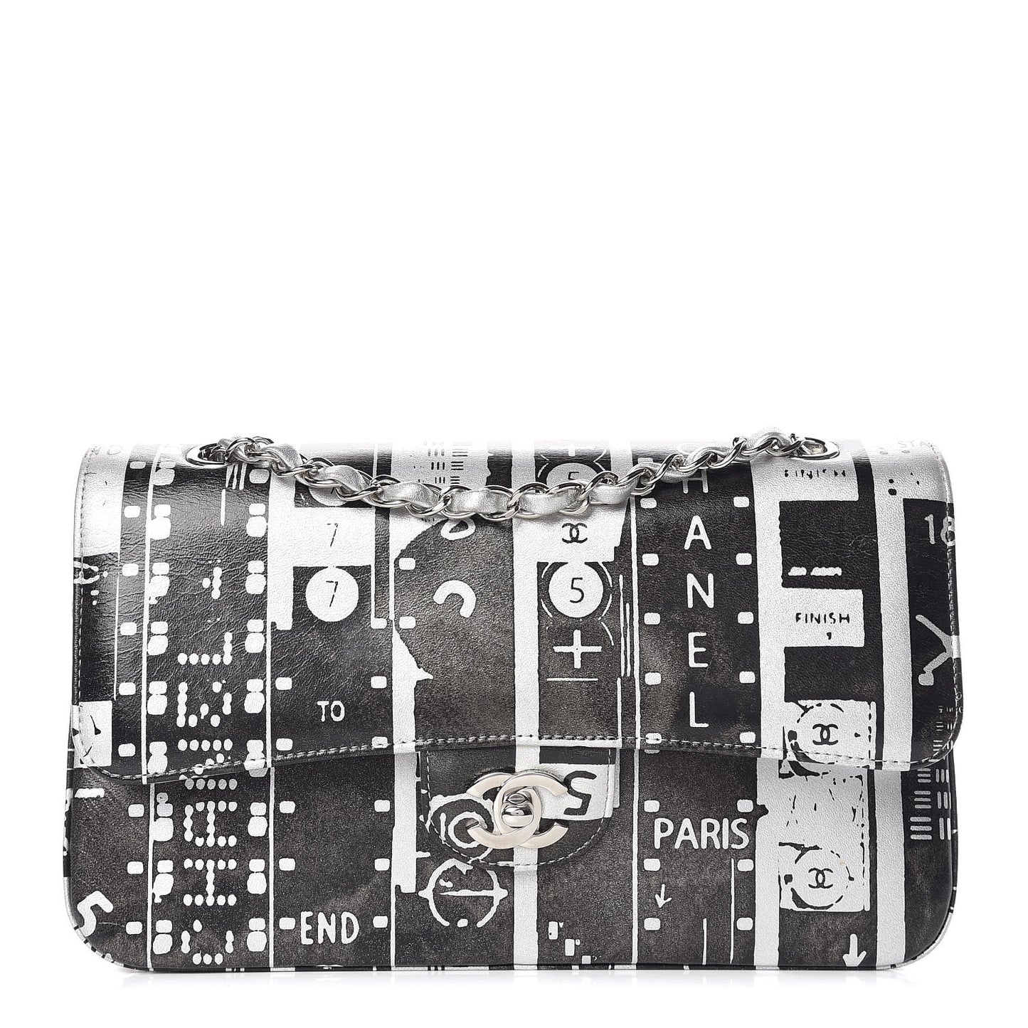 Lambskin Hand Painted Medium Double Flap Black Silver