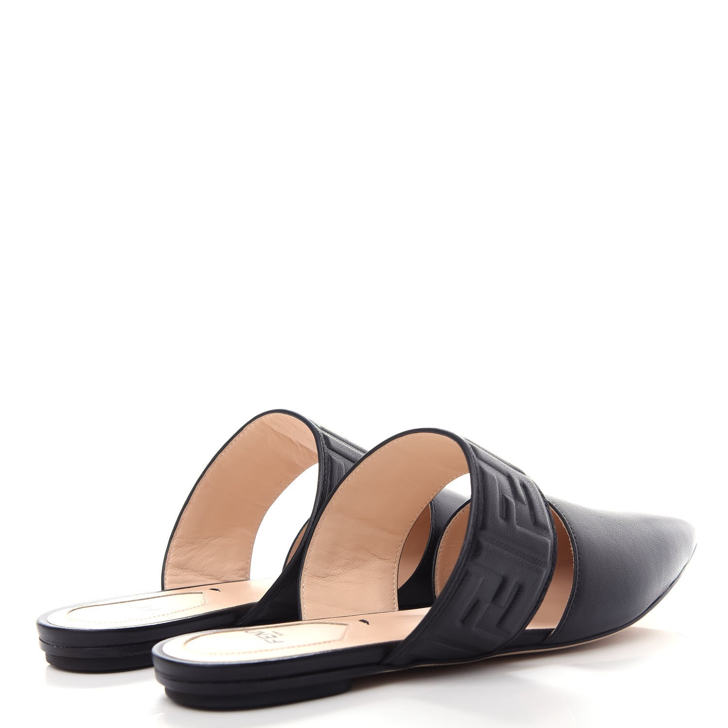 Fendi Vitello FF Embossed Buckle Flat Mules 37 Maya Black 6 of 12