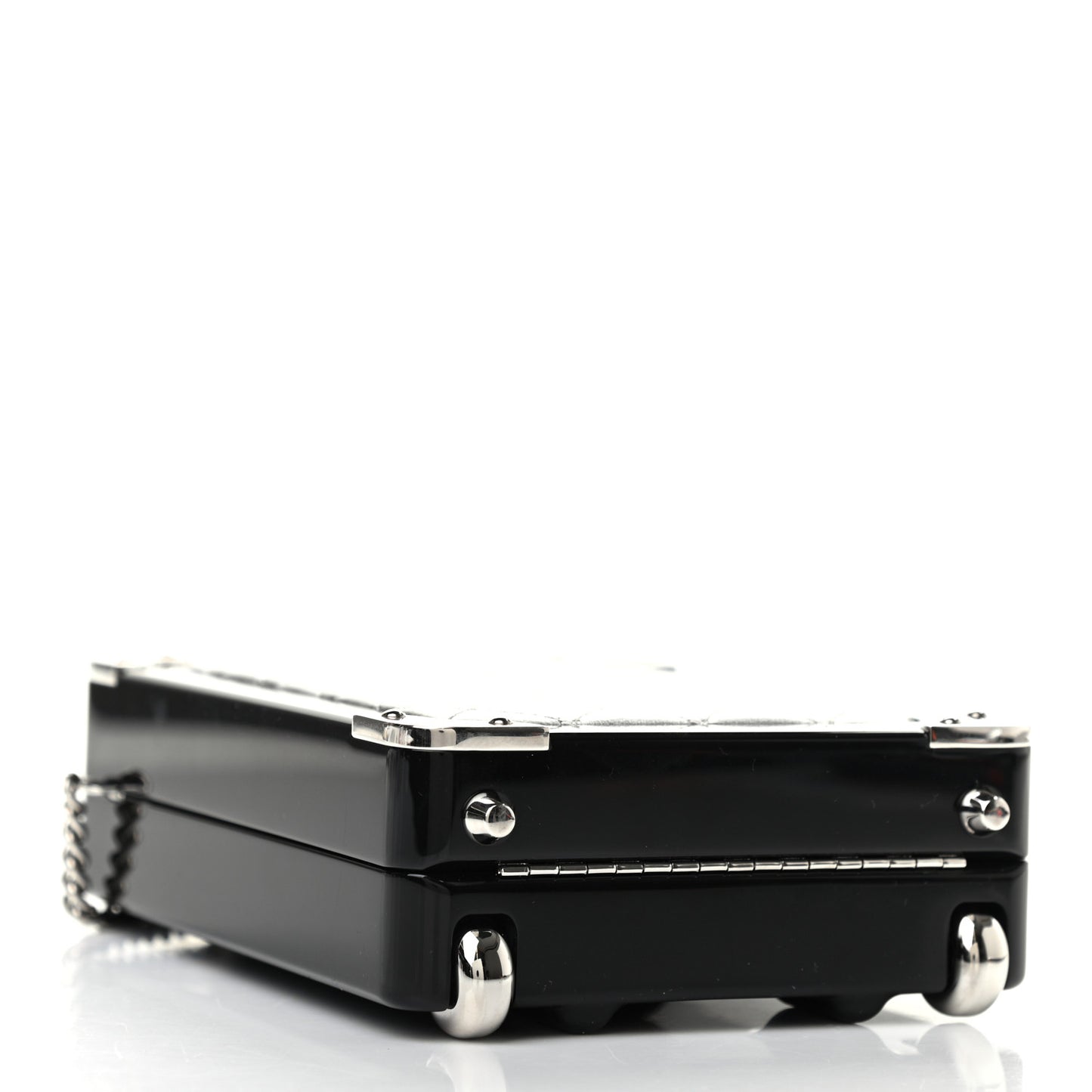 Plexiglass Metallic Lambskin Evening In The Air Mini Trolley Minaudiere Clutch Black Silver