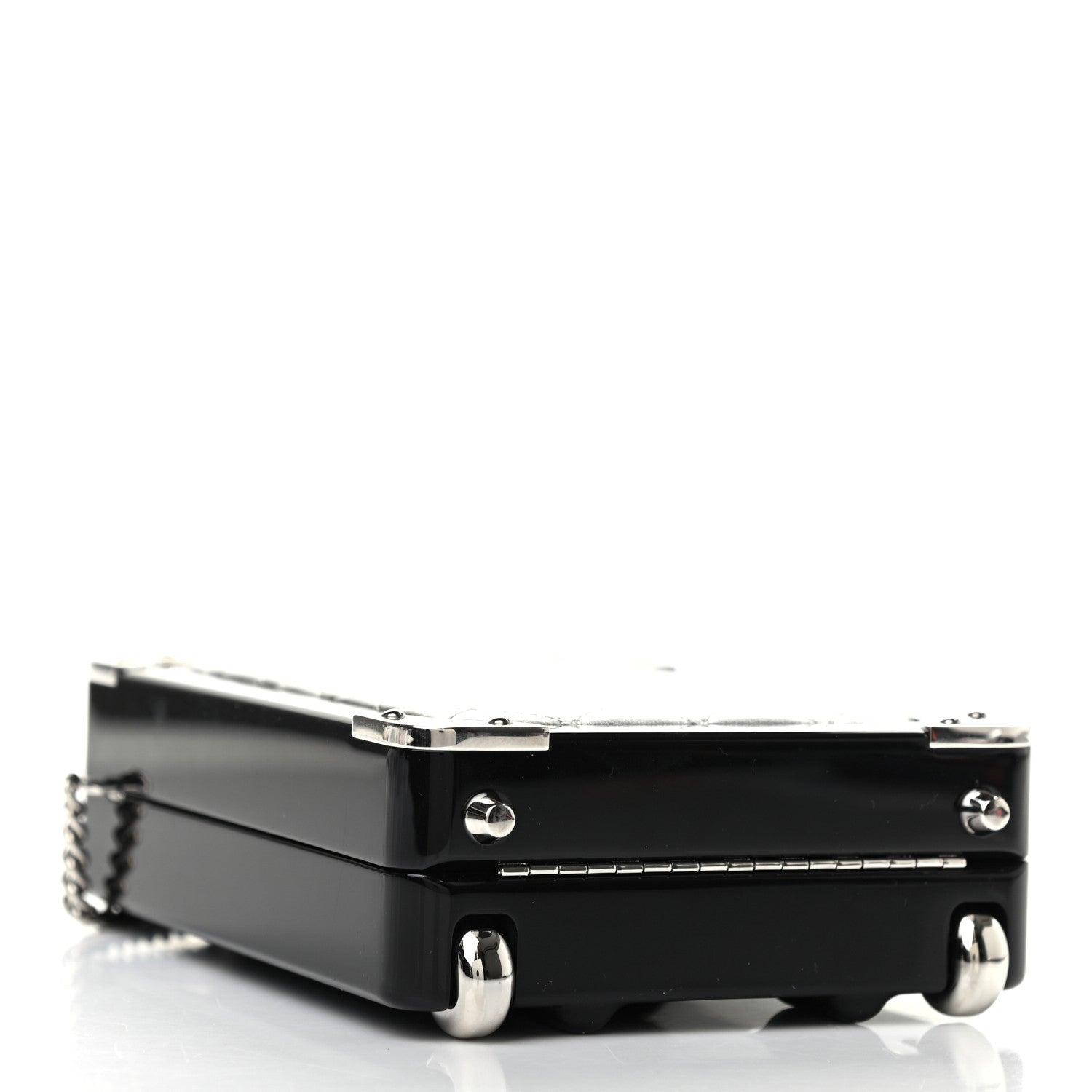 Chanel Plexiglass Metallic Lambskin Evening In The Air Mini Trolley Minaudiere Clutch Black Silver 4 of 9