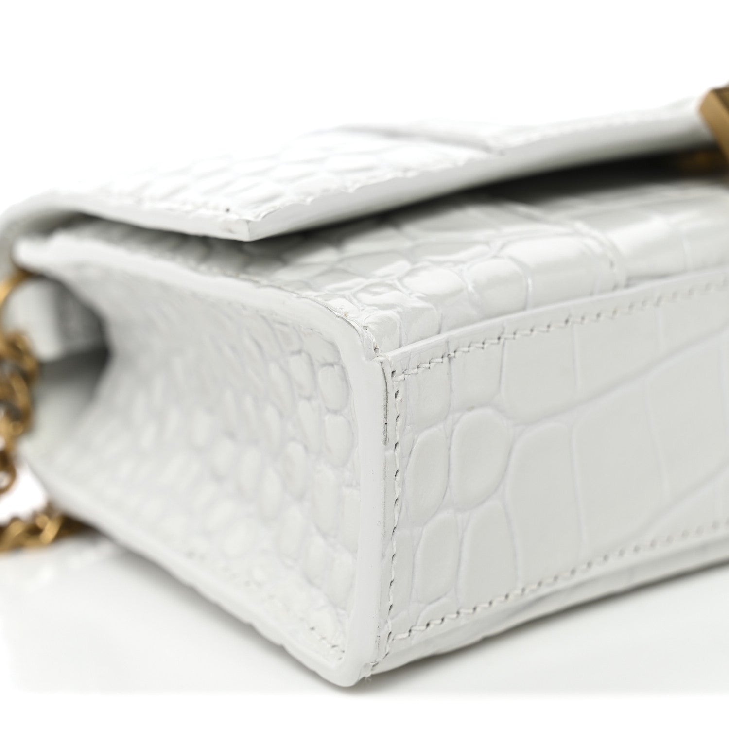 Balenciaga Shiny Calfskin Crocodile Embossed Hourglass Chain Bag White 9 of 10