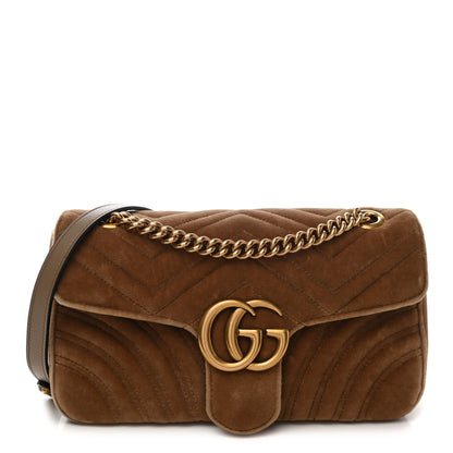 Gucci Velvet Matelasse Small GG Marmont Shoulder Bag Taupe 1 of 10